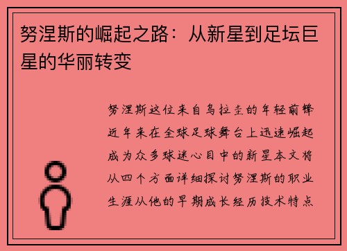 努涅斯的崛起之路：从新星到足坛巨星的华丽转变